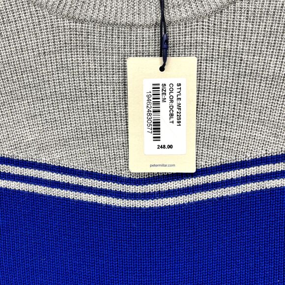 Peter‎ Millar Sweater Mens Medium Gray Blue Crown Crewneck Merino Wool Knit - Picture 8 of 16